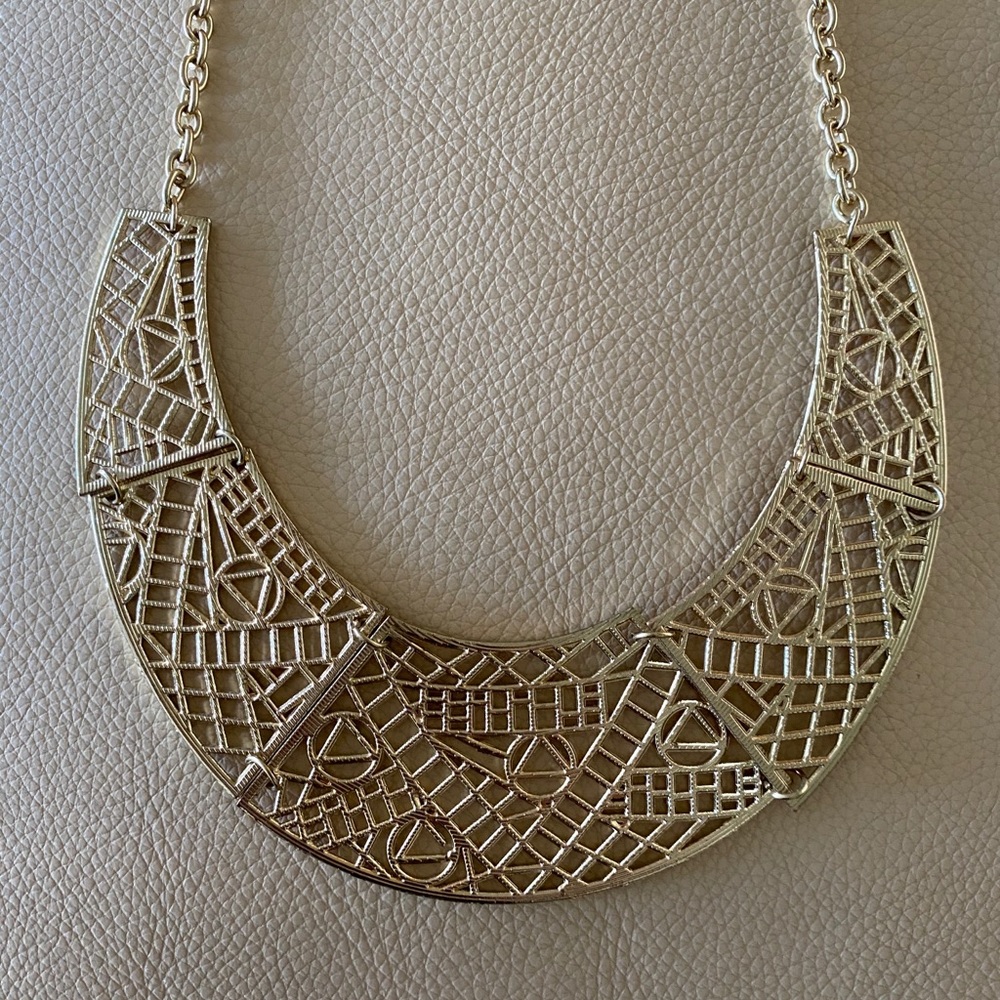 Gold Aztec Pattern Bib Statement Necklace - image 4